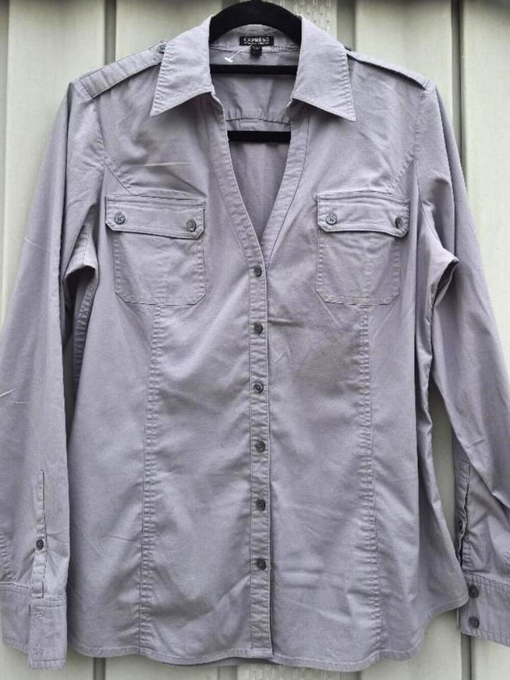 Express Essential Stretch Gray Button up Shirt Women's Large